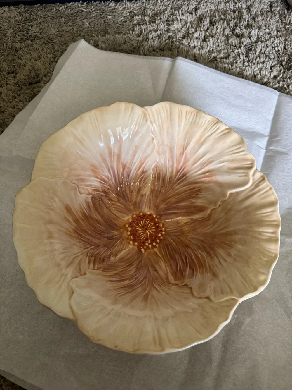 Home Trends Ceramic Botanical Serving Set Leaf Platter & Flower Bowl 2 Pc